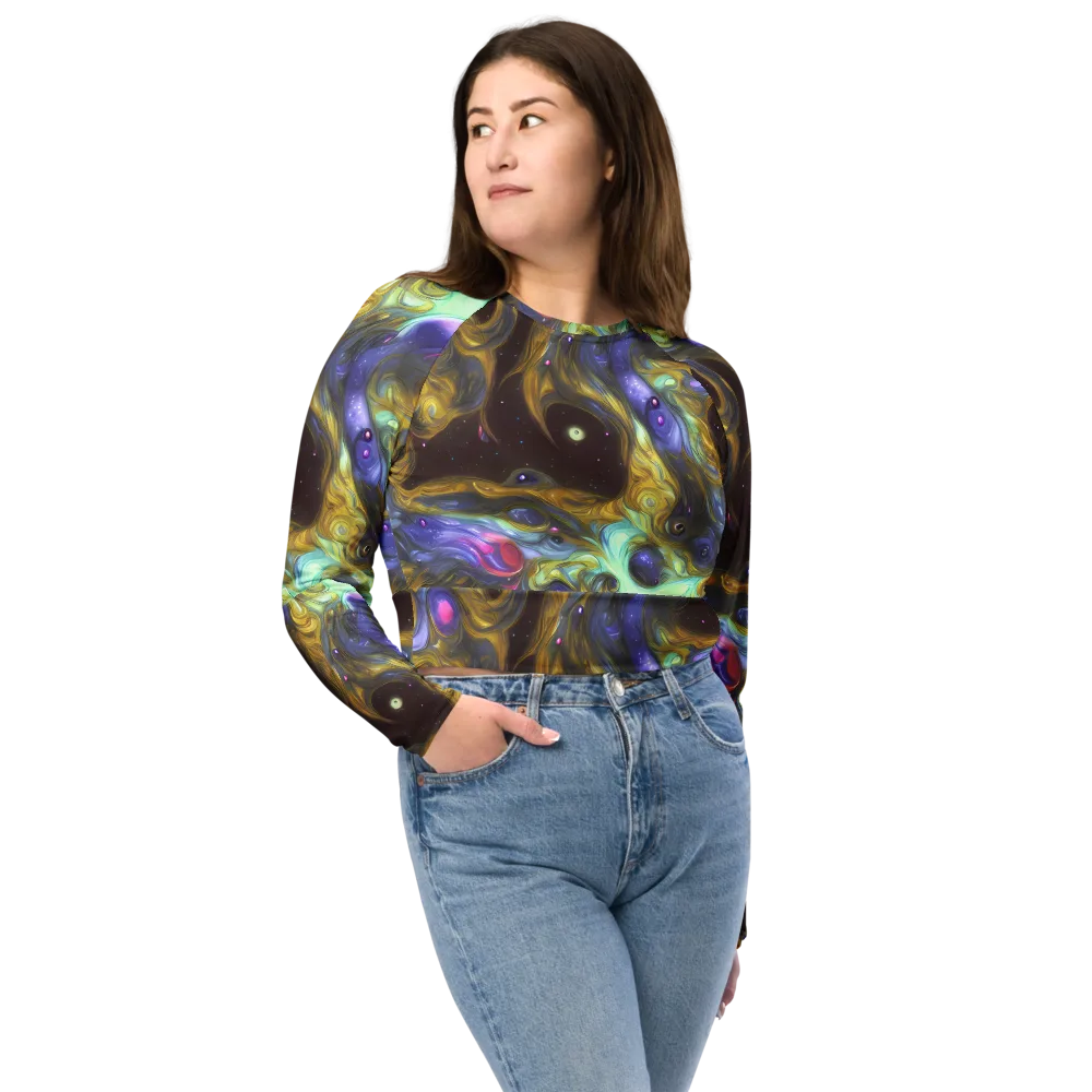 Indigo Infinity on Long Sleeve Crop Top — Front