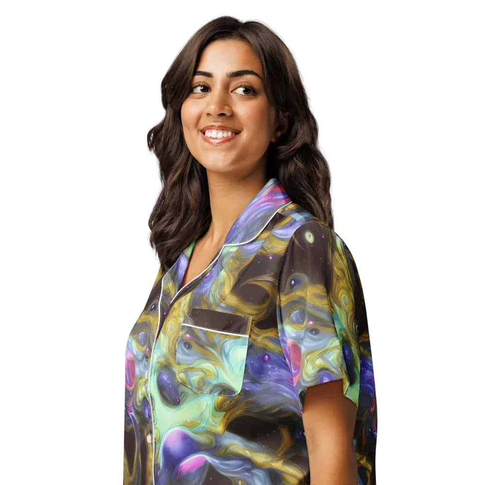 Indigo Infinity on Women's Short Sleeve Pajama Top — Left Front
