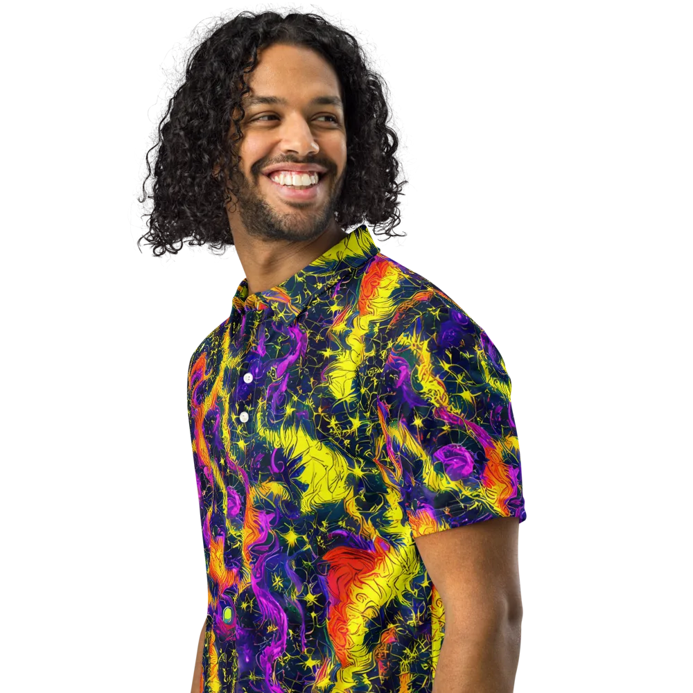 Nightfire Mosaic on Men's Slim Fit Polo Shirt — Left Front