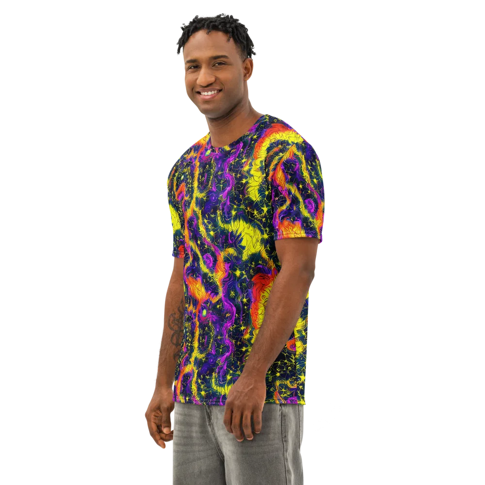 Nightfire Mosaic on Men's Cotton Crew Neck T-Shirt — Left Front