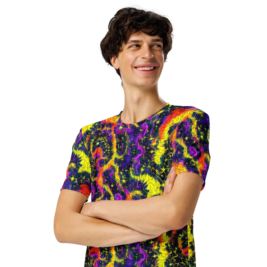 Nightfire Mosaic on Men's Crew Neck T-Shirt — Left Front