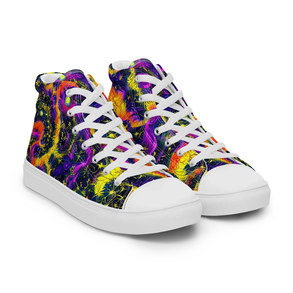 Nightfire Mosaic on Men's High Top Canvas Shoes — Right Front