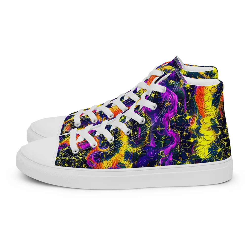 Nightfire Mosaic on Men's High Top Canvas Shoes — Left