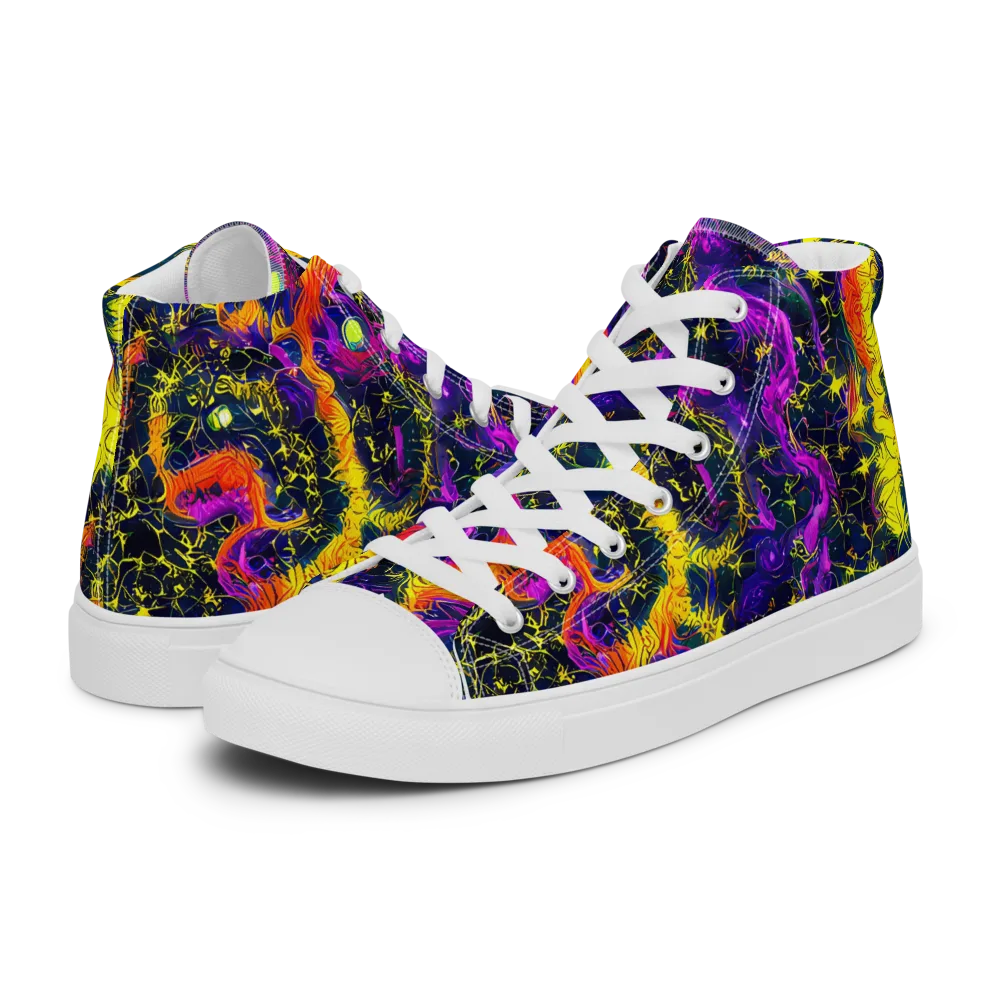 Nightfire Mosaic on Men's High Top Canvas Shoes — Left
