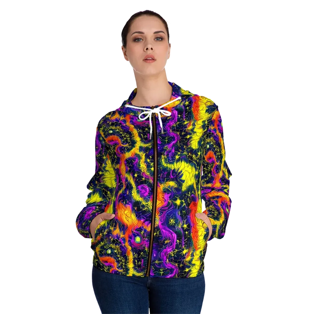 Nightfire Mosaic on Women's Full-Zip Hoodie — Front On Person