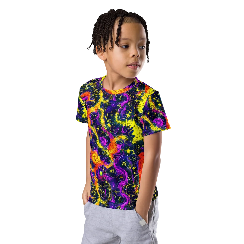 Nightfire Mosaic on Kids Crew Neck T-Shirt — Left Front