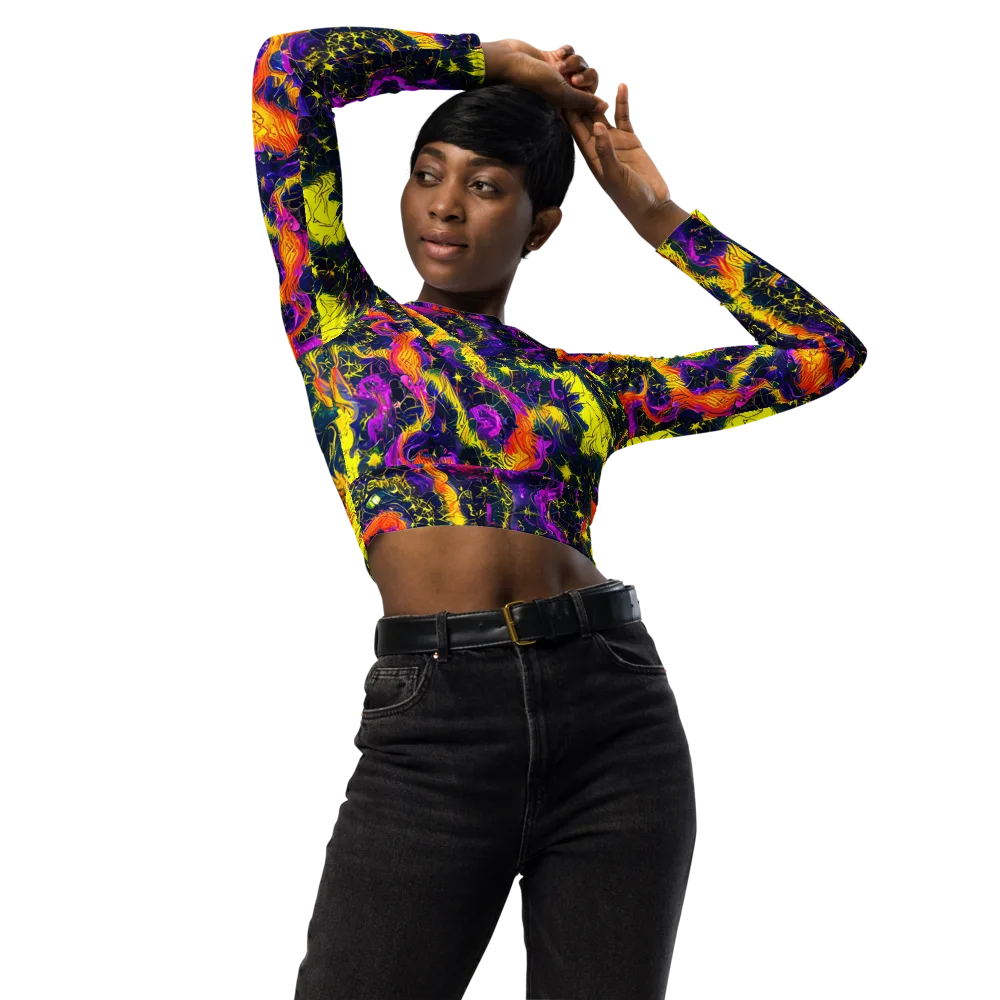 Nightfire Mosaic on Long Sleeve Crop Top — Front