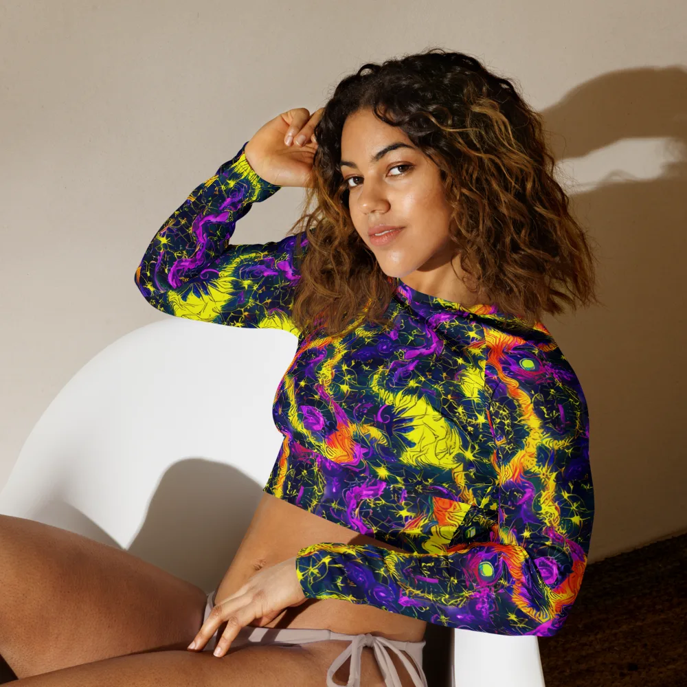Nightfire Mosaic on Long Sleeve Crop Top — Left Front