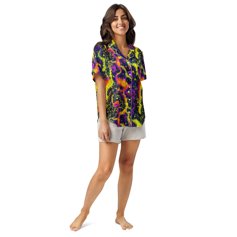 Nightfire Mosaic on Women's Short Sleeve Pajama Top — Front