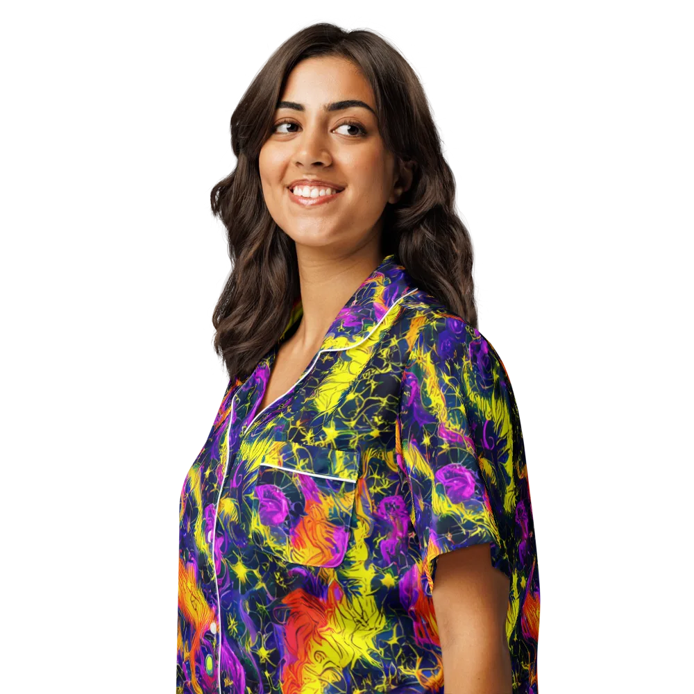 Nightfire Mosaic on Women's Short Sleeve Pajama Top — Left Front