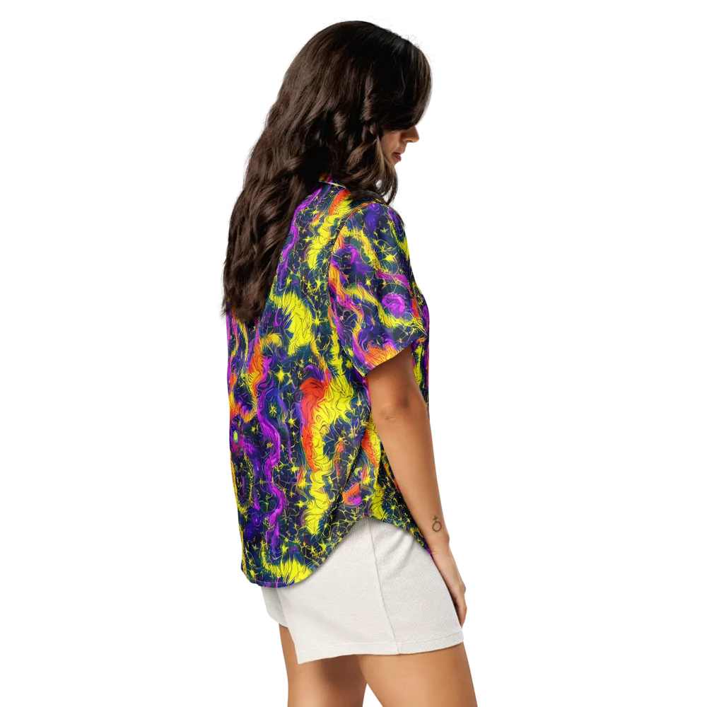 Nightfire Mosaic on Women's Short Sleeve Pajama Top — Right Back