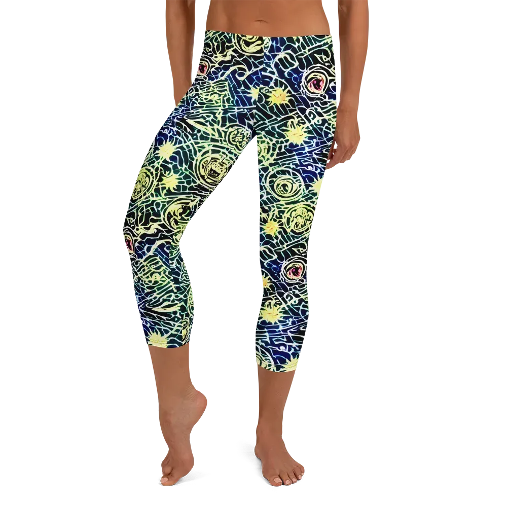 Midnight Watergarden on Capri Leggings — Front