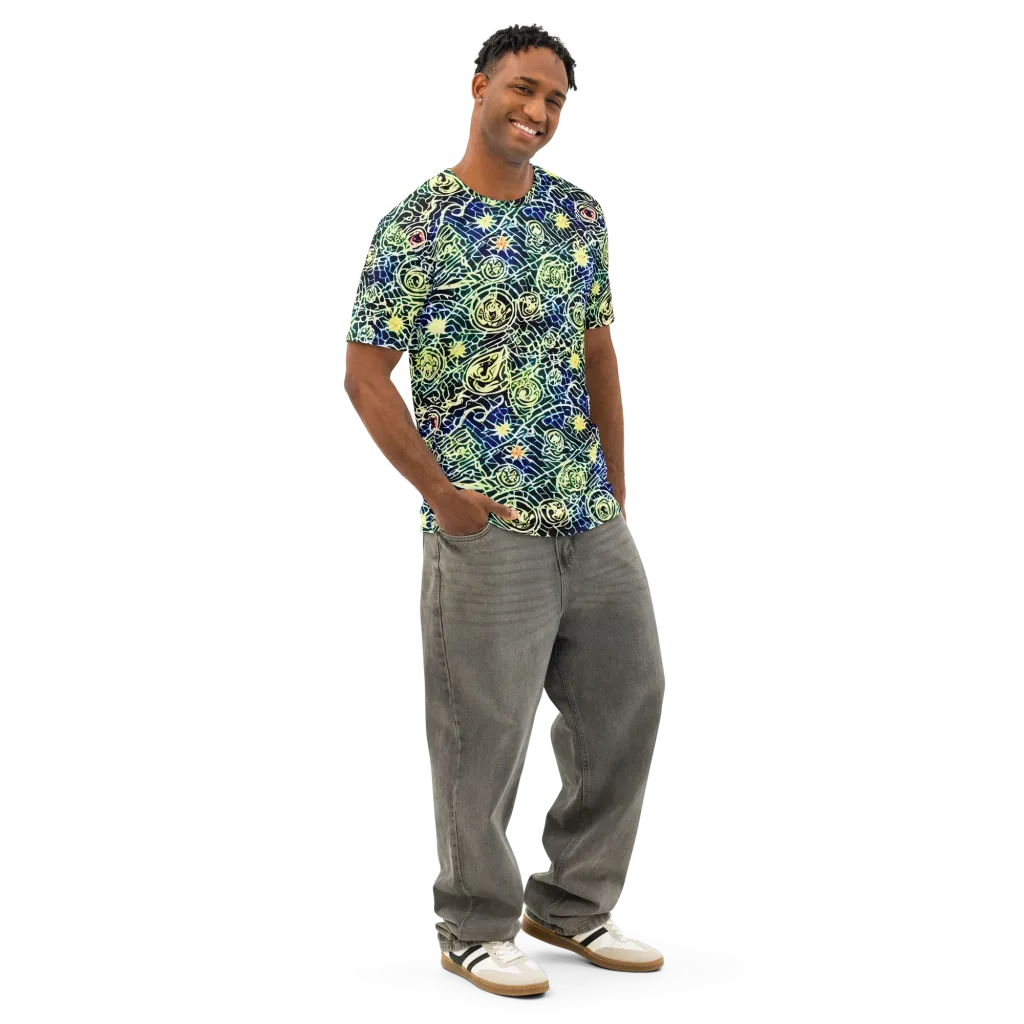Midnight Watergarden on Men's Cotton Crew Neck T-Shirt — Right Front