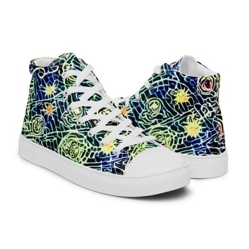 Midnight Watergarden on a Men's High Top Canvas Shoes