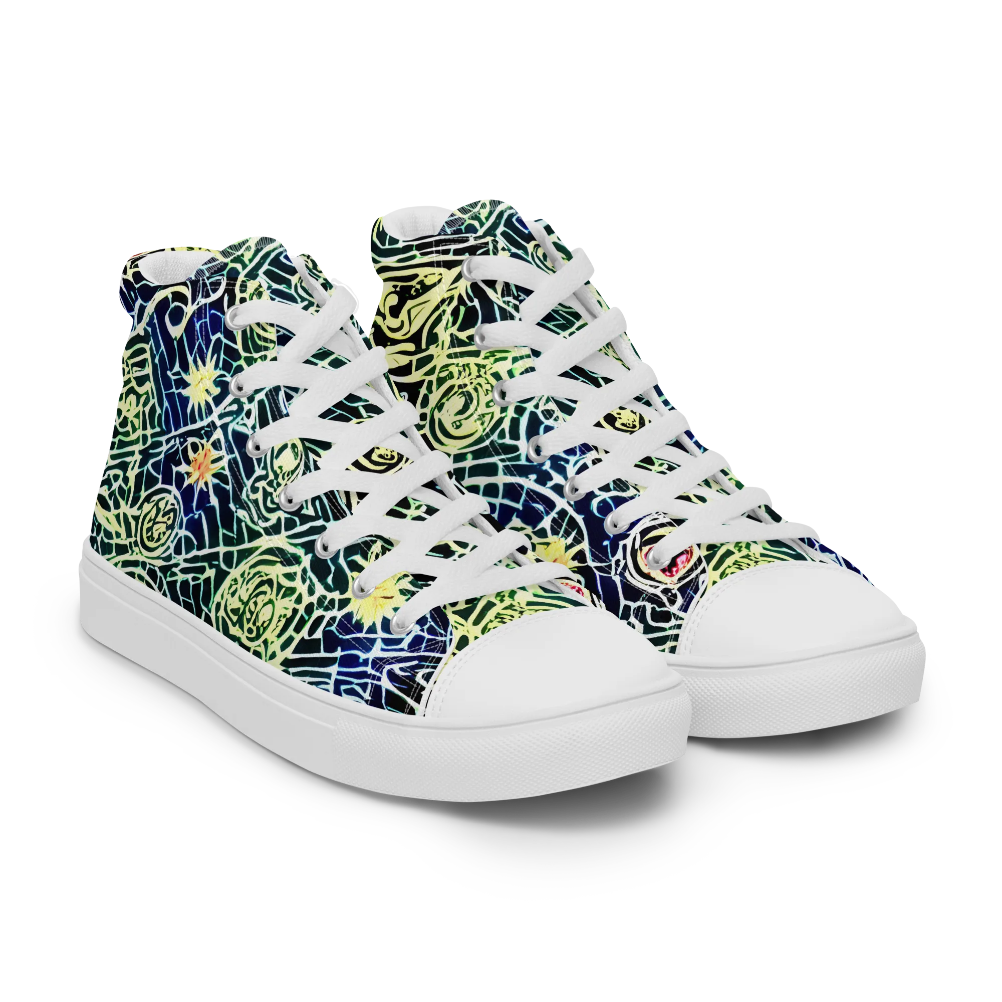 Midnight Watergarden on Women's High Top Canvas Shoes — Right Front