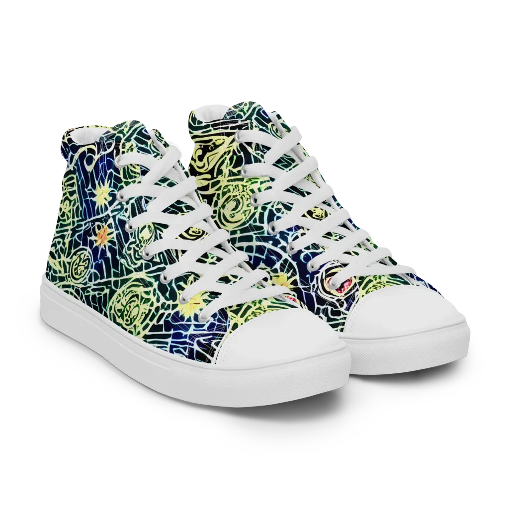 Midnight Watergarden on Women's High Top Canvas Shoes — Right Front