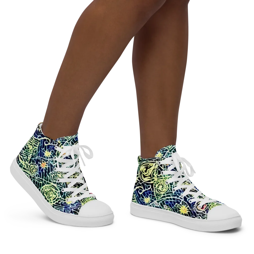 Midnight Watergarden on Women's High Top Canvas Shoes — Right