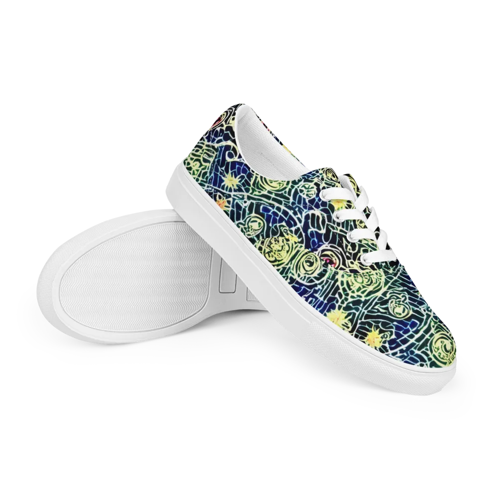 Midnight Watergarden on Men's Lace-Up Canvas Shoes — Right Front