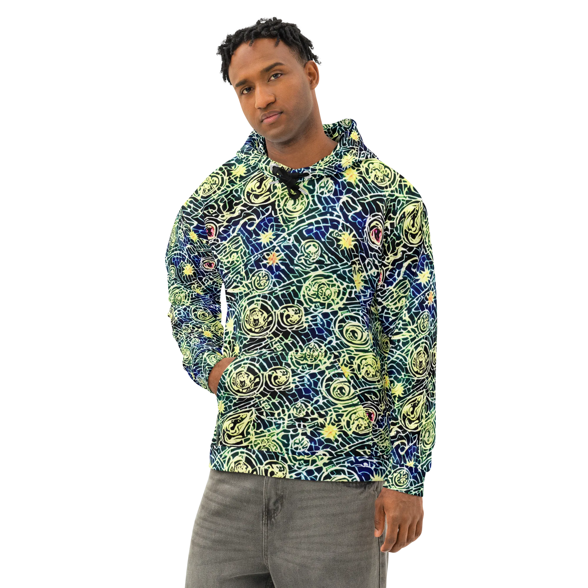 Midnight Watergarden on Cotton Hoodie — Left Front