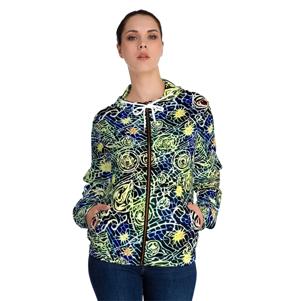Midnight Watergarden on Women's Full-Zip Hoodie — Front On Person