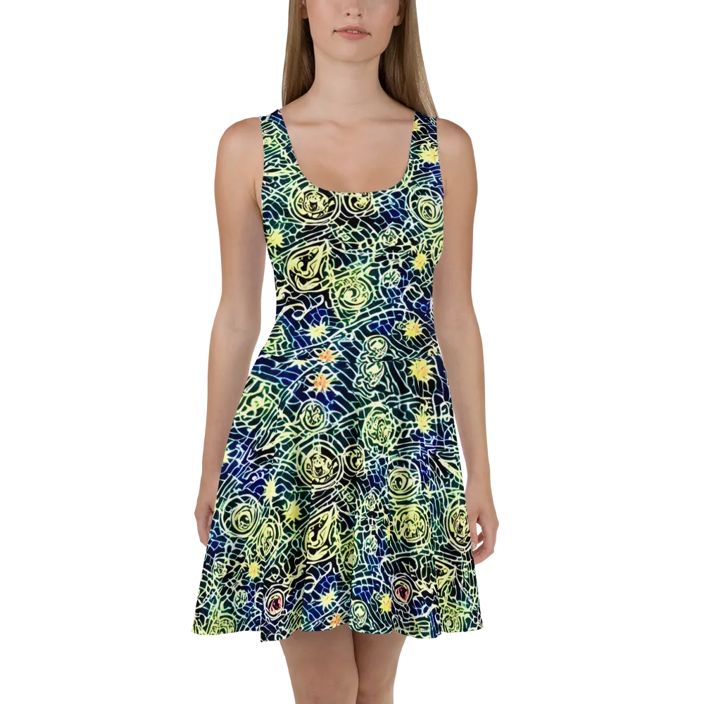 Midnight Watergarden on Skater Dress — Front