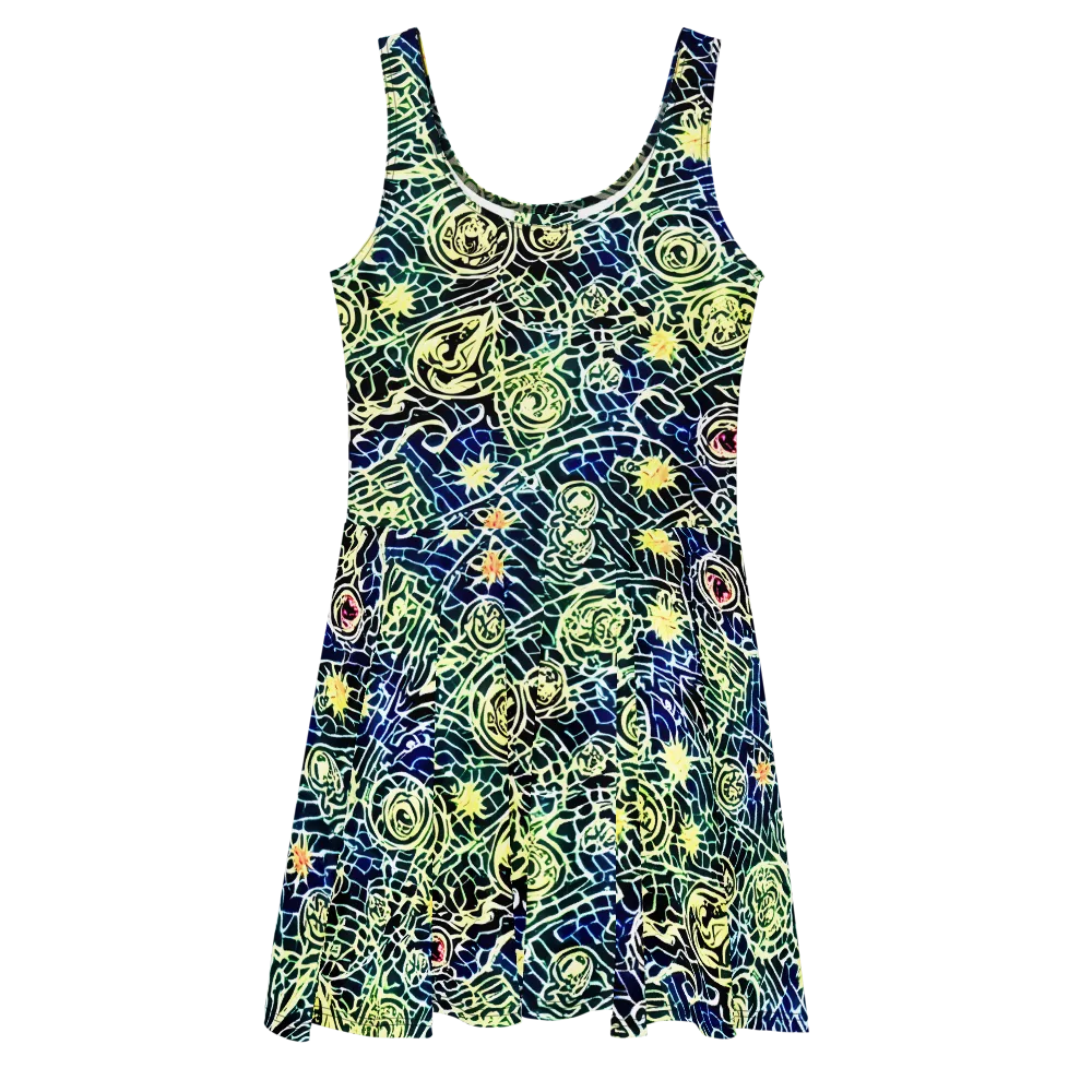 Midnight Watergarden on Skater Dress — Front