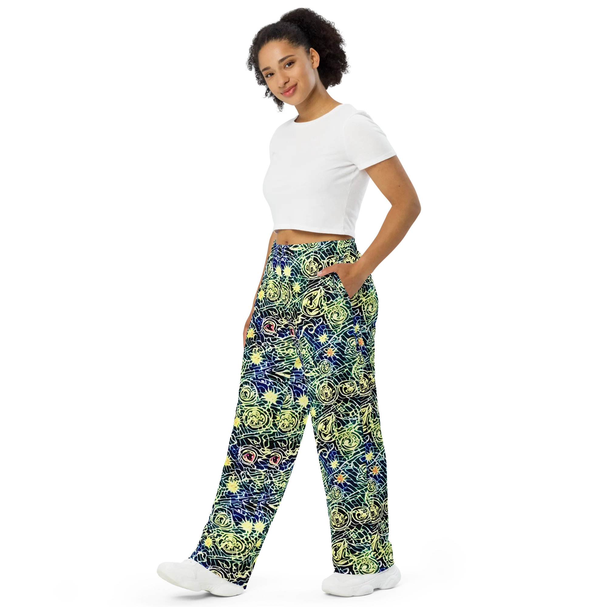 Midnight Watergarden on Wide-Leg Pants — Left Front