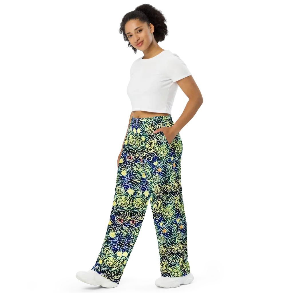 Midnight Watergarden on Wide-Leg Pants — Left Front