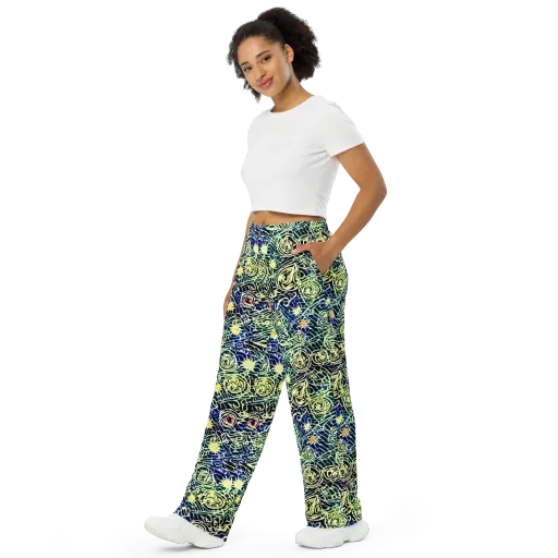 Midnight Watergarden on a Wide-Leg Pants