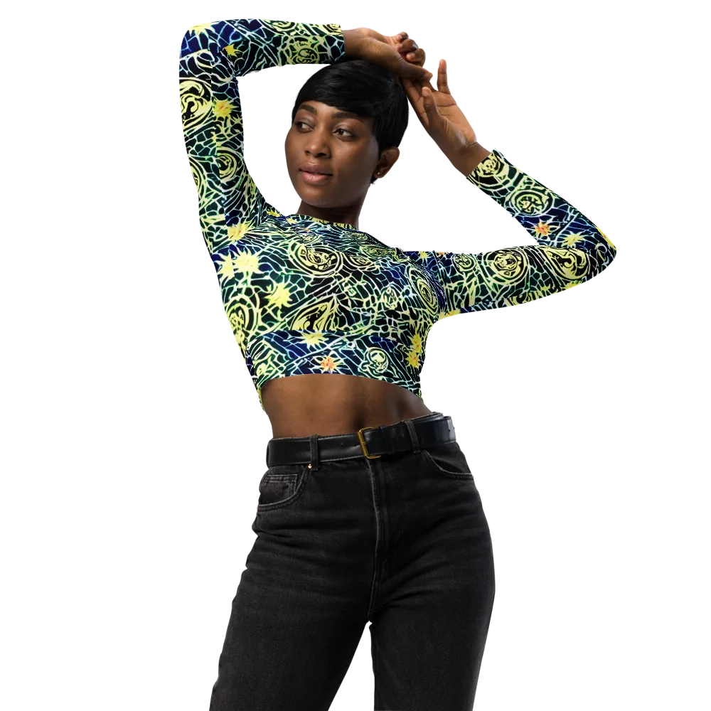 Midnight Watergarden on Long Sleeve Crop Top — Front