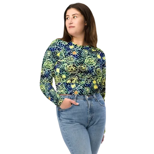 Midnight Watergarden on a Long Sleeve Crop Top