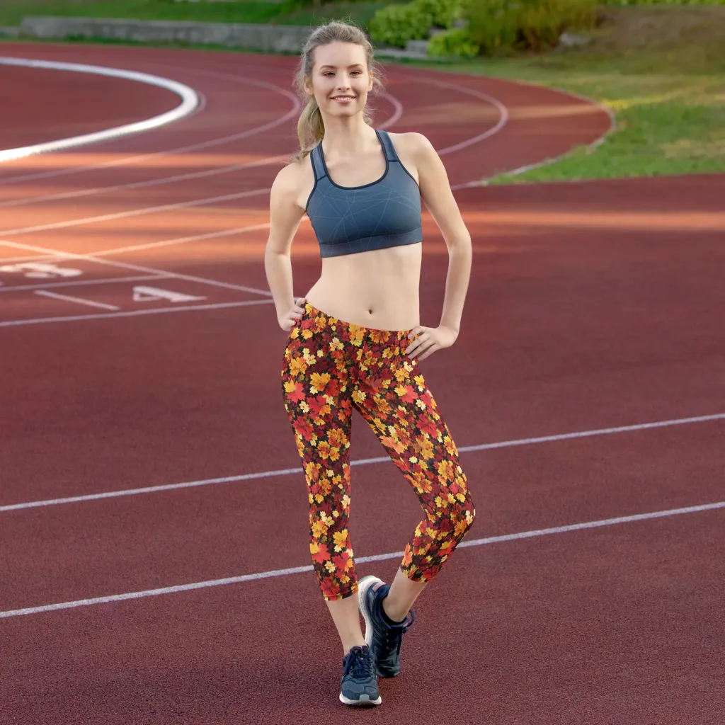 Falling Gold on Capri Leggings — Front