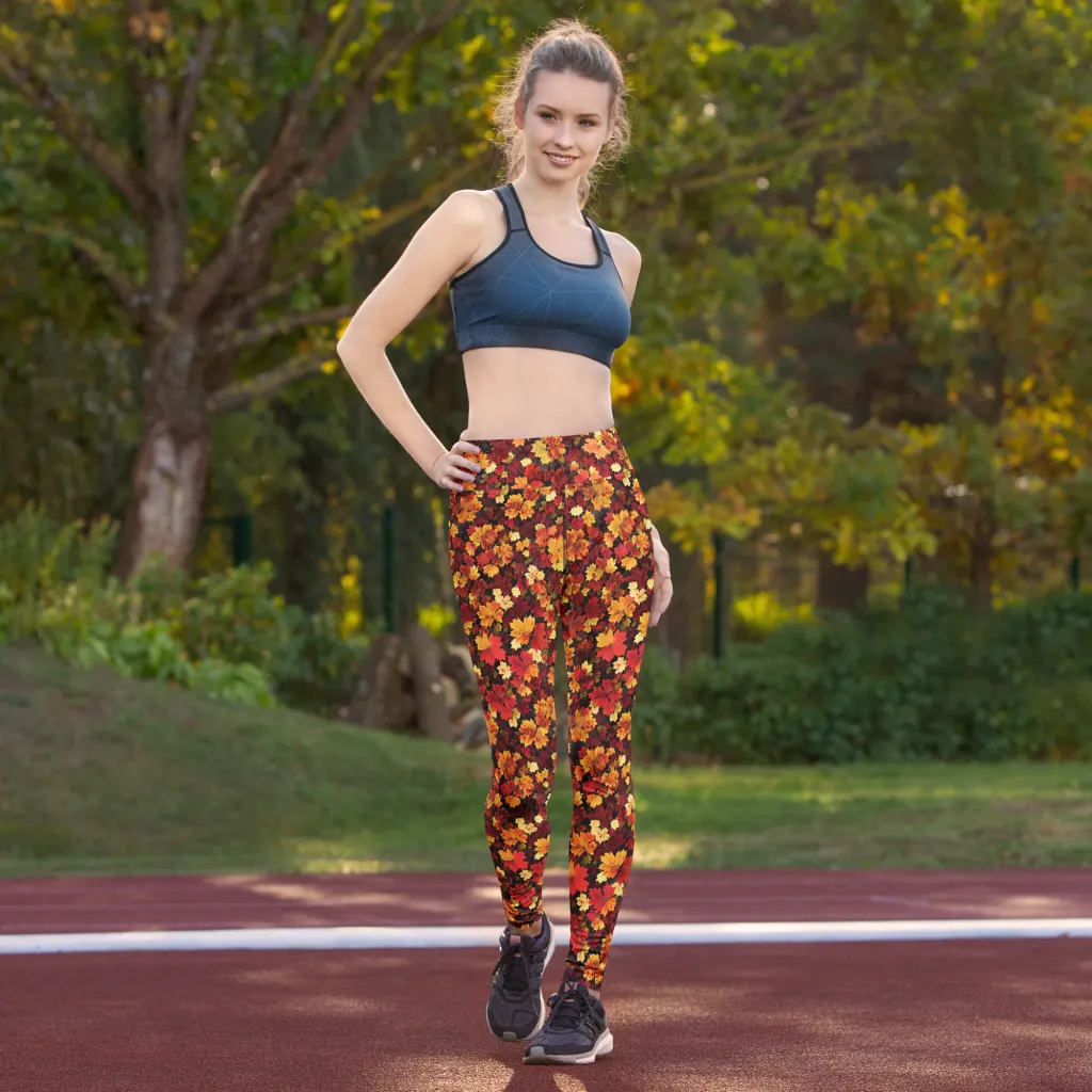 Falling Gold on Yoga Leggings — Front