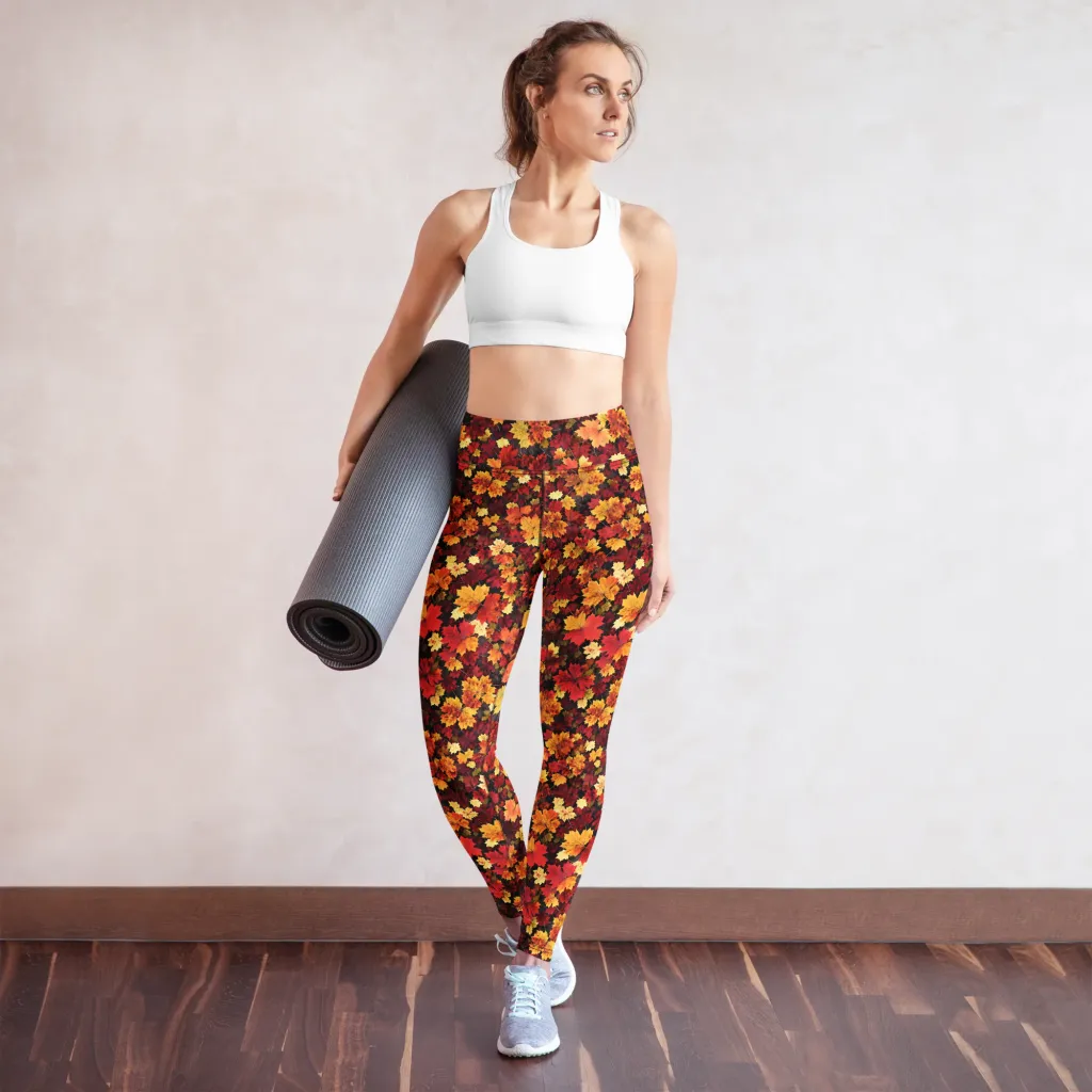 Falling Gold on Yoga Leggings — Front