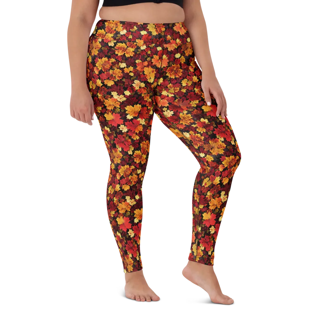 Falling Gold on Yoga Leggings — Front