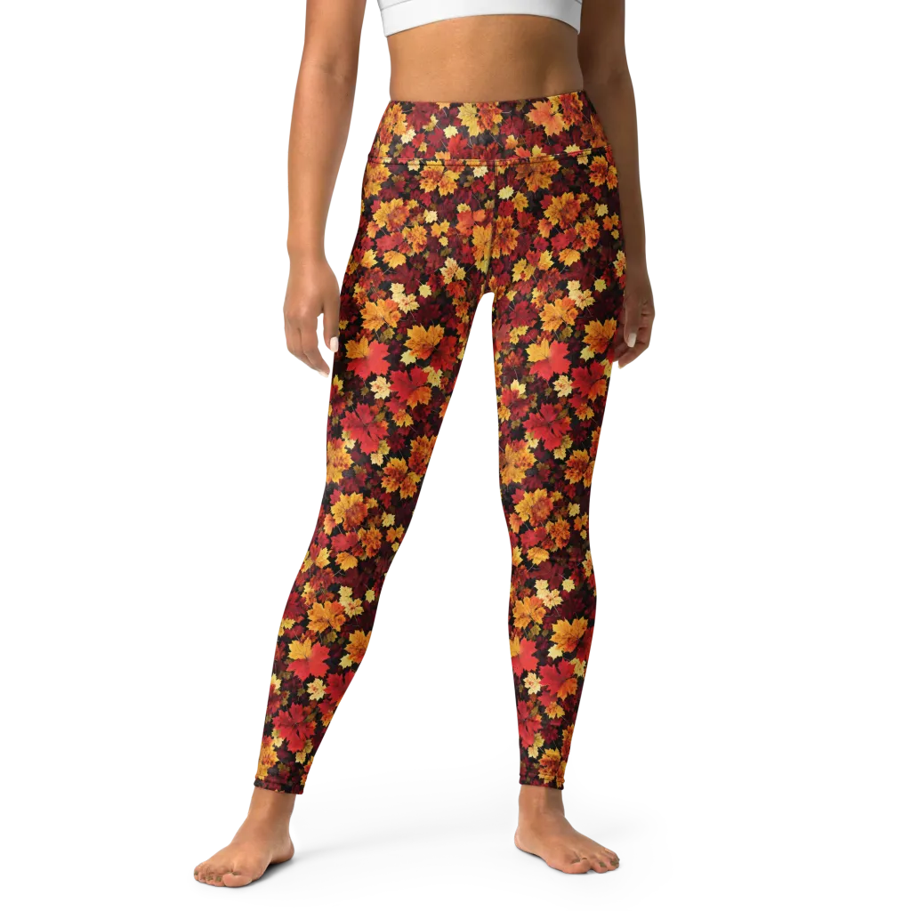 Falling Gold on Yoga Leggings — Front