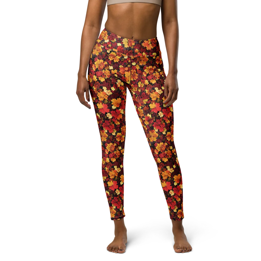 Falling Gold on Yoga Leggings — Front