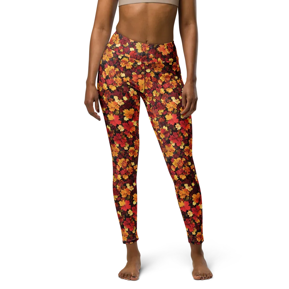 Falling Gold on Yoga Leggings — Front