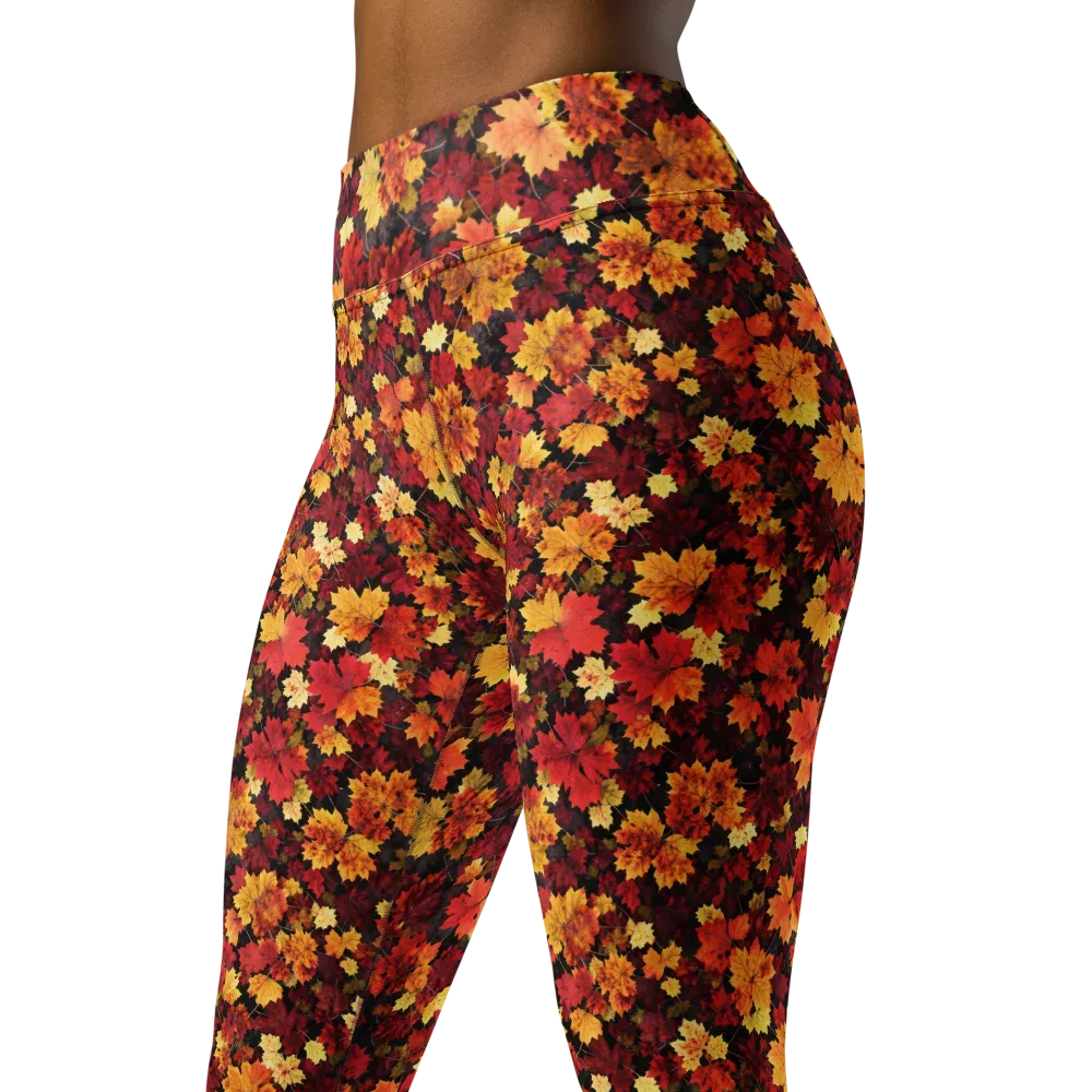 Falling Gold on Yoga Leggings — Left Front
