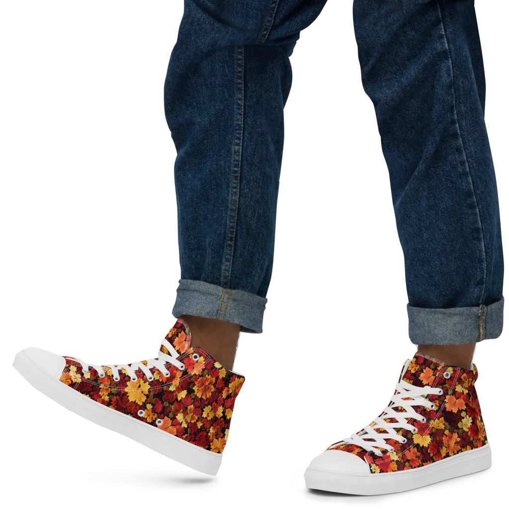 Falling Gold on Men's High Top Canvas Shoes — Left