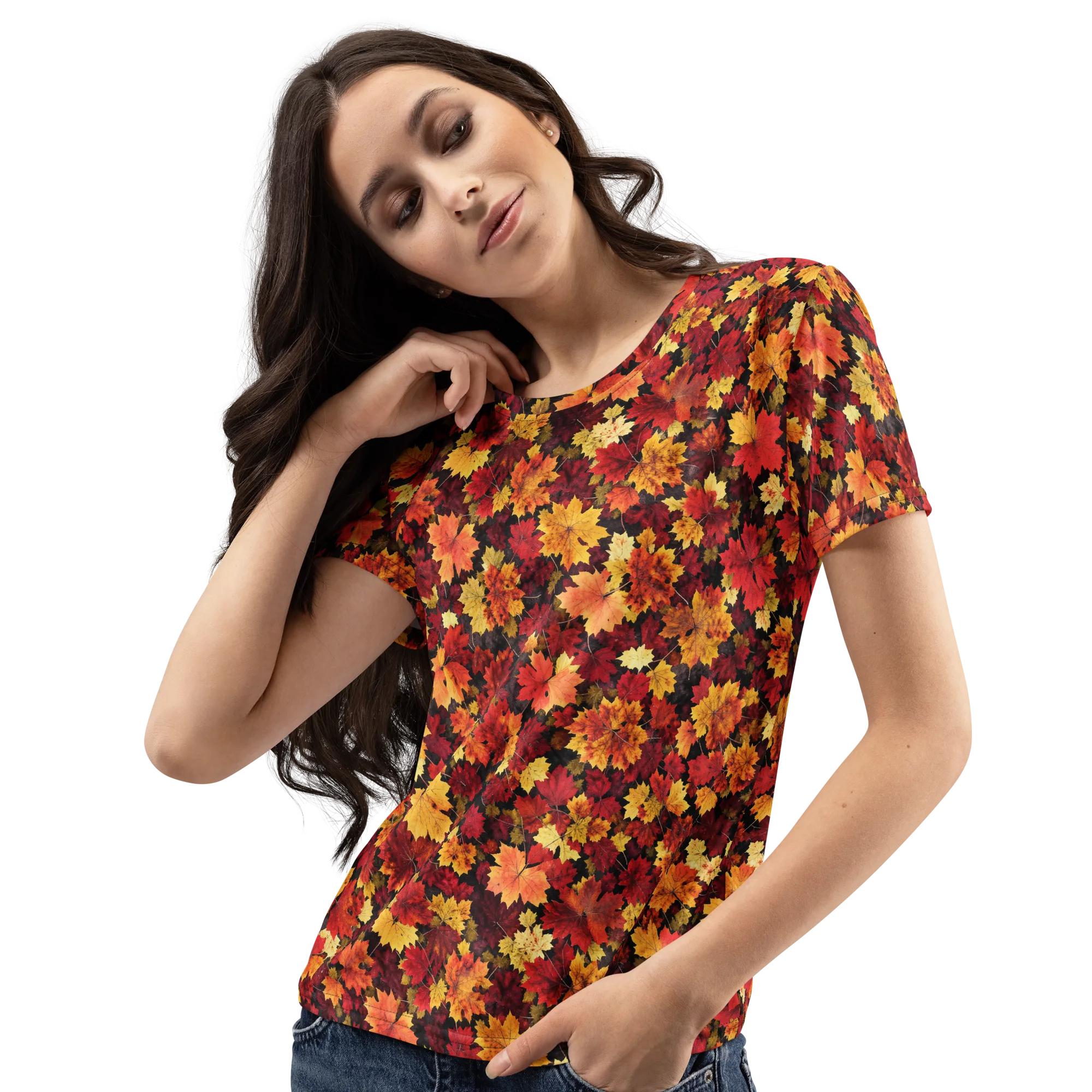 Falling Gold on Women's Crew Neck T-Shirt — Left Front