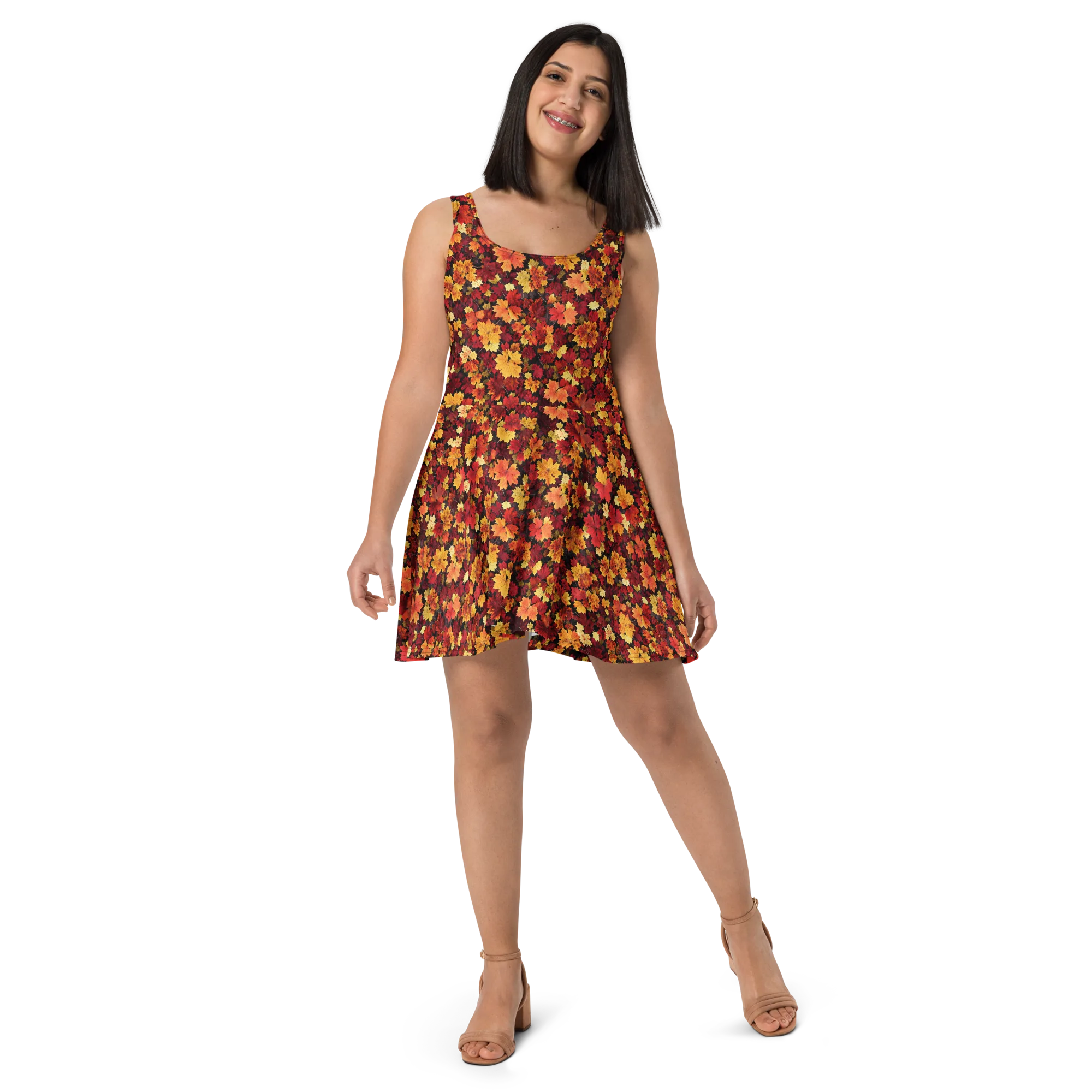 Falling Gold on Skater Dress — Front