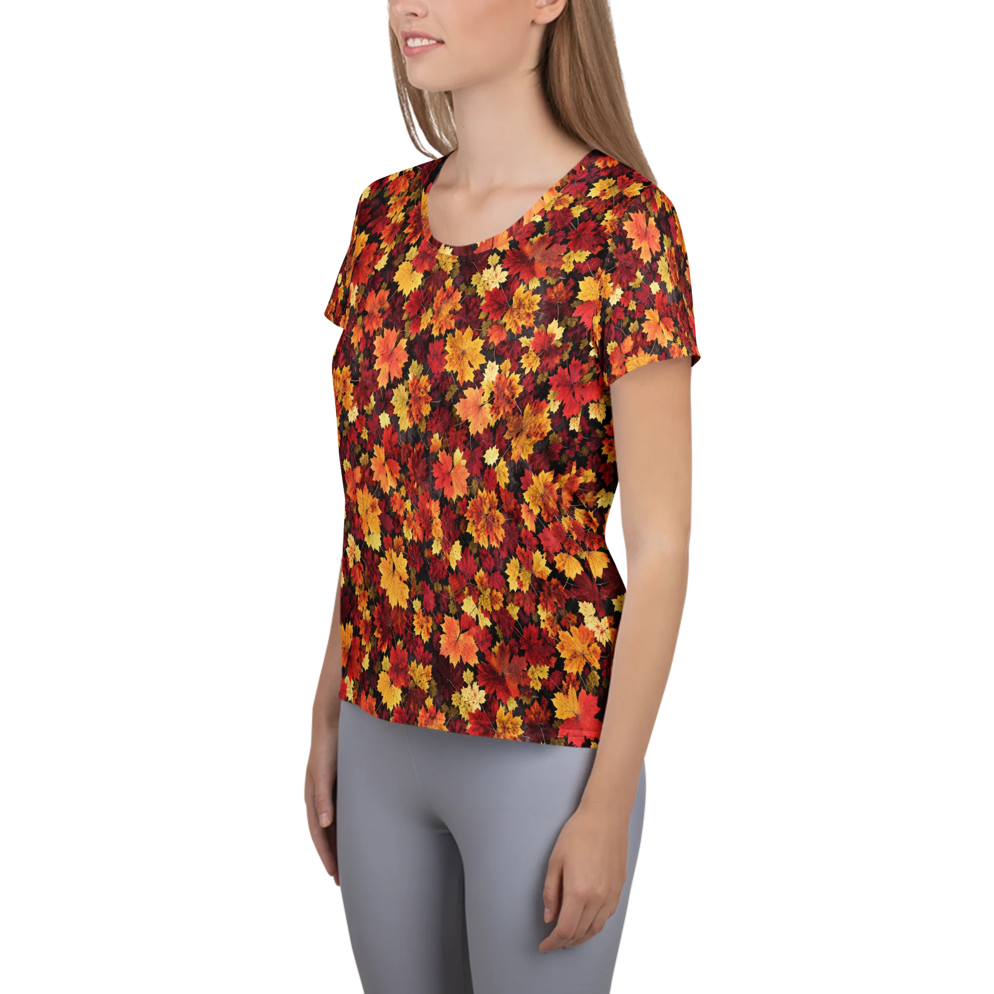 Falling Gold on Women's Athletic T-Shirt — Left