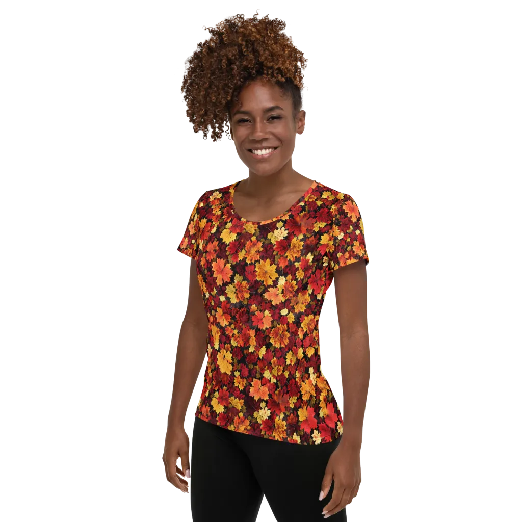 Falling Gold on Women's Athletic T-Shirt — Left