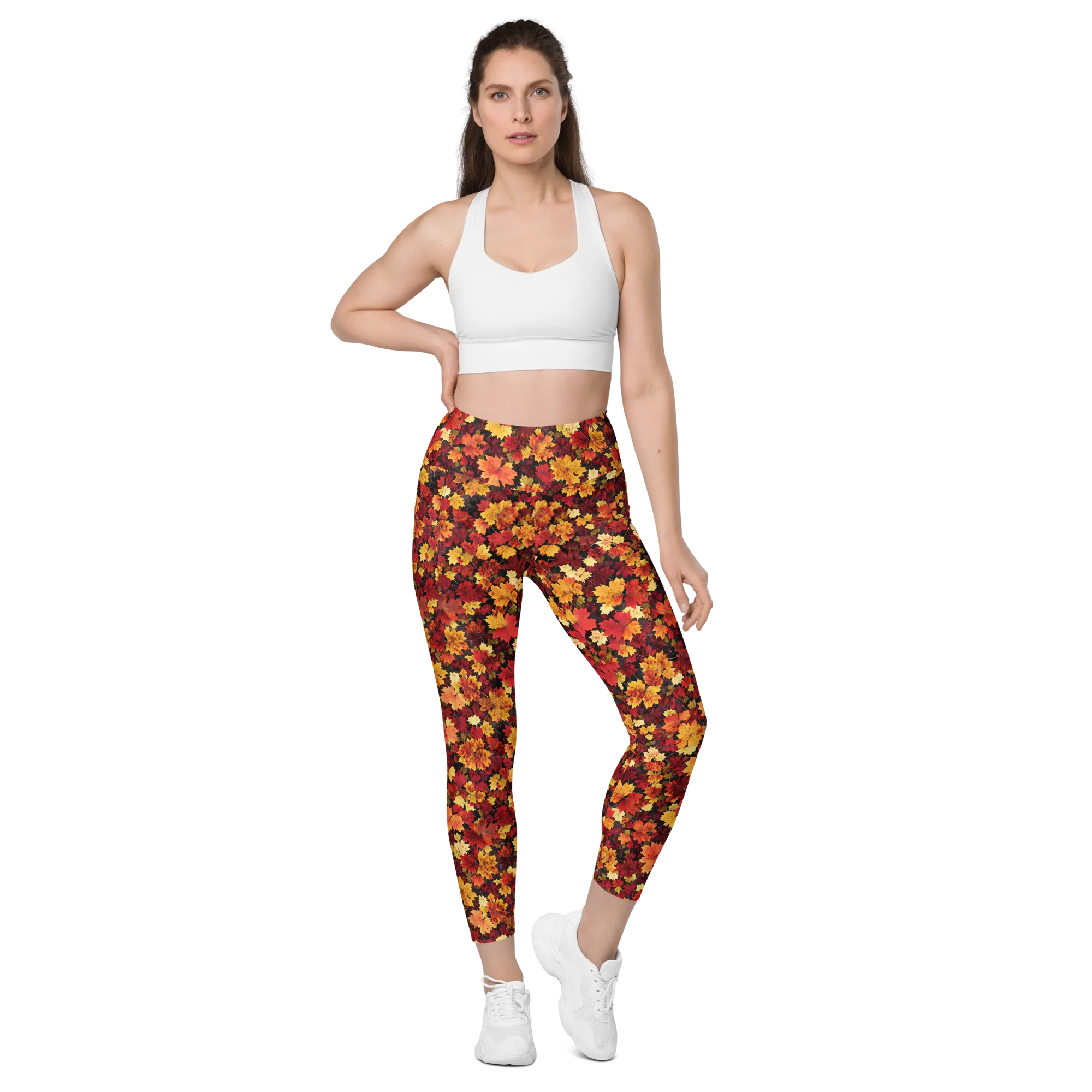 Falling Gold on Leggings with Pockets — Front