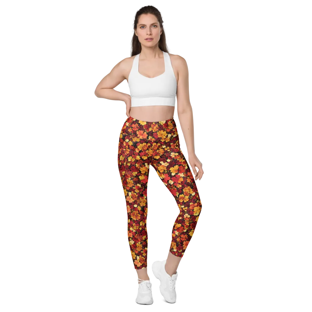 Falling Gold on Leggings with Pockets — Front