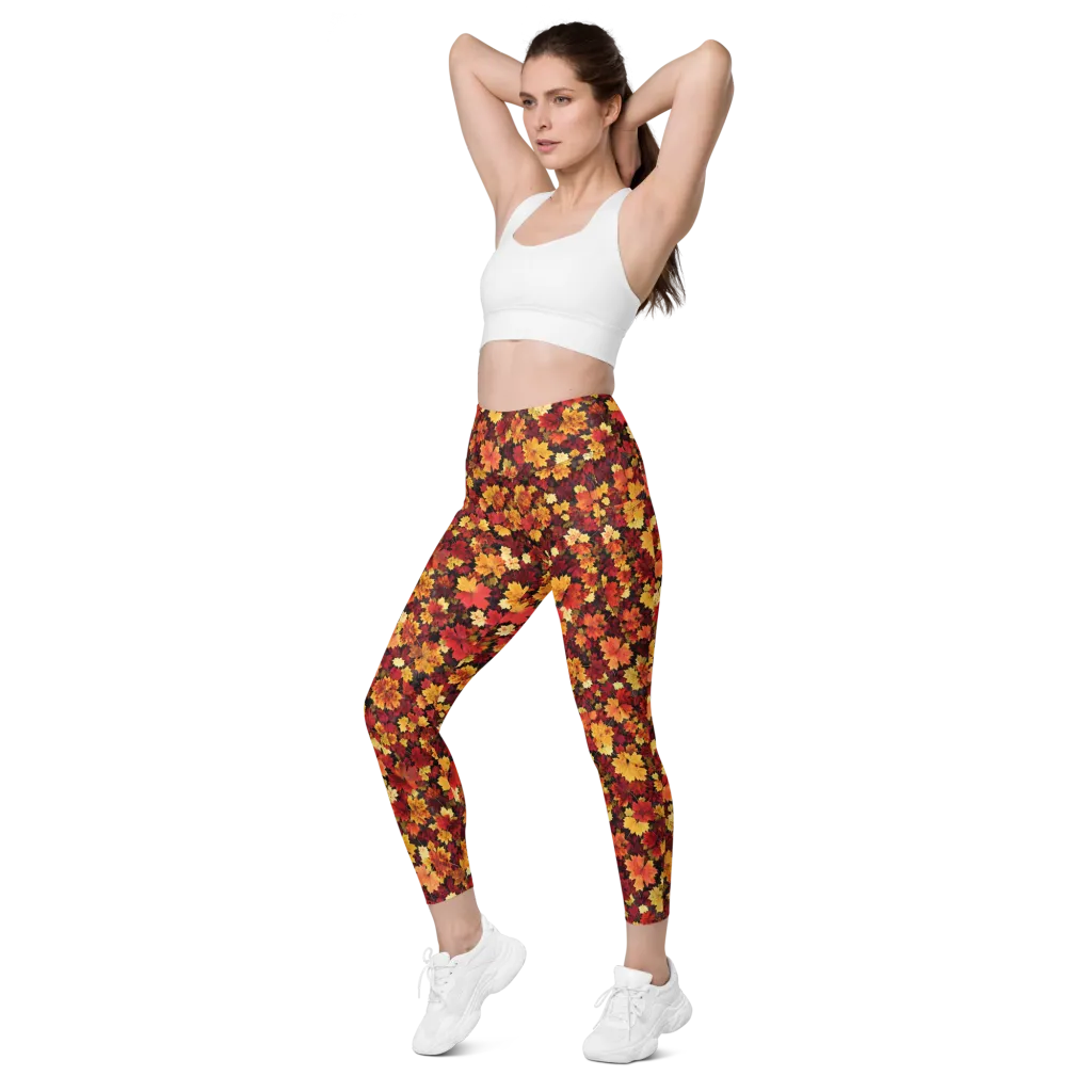 Falling Gold on Leggings with Pockets — Left Front