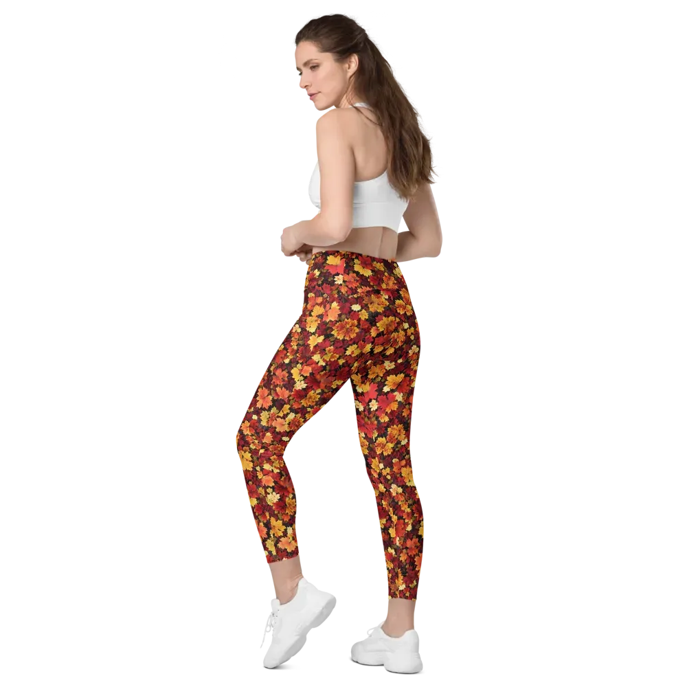 Falling Gold on Leggings with Pockets — Left Back