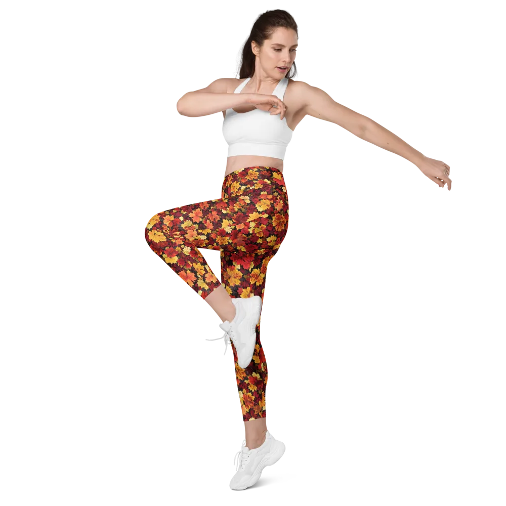 Falling Gold on Leggings with Pockets — Left Front