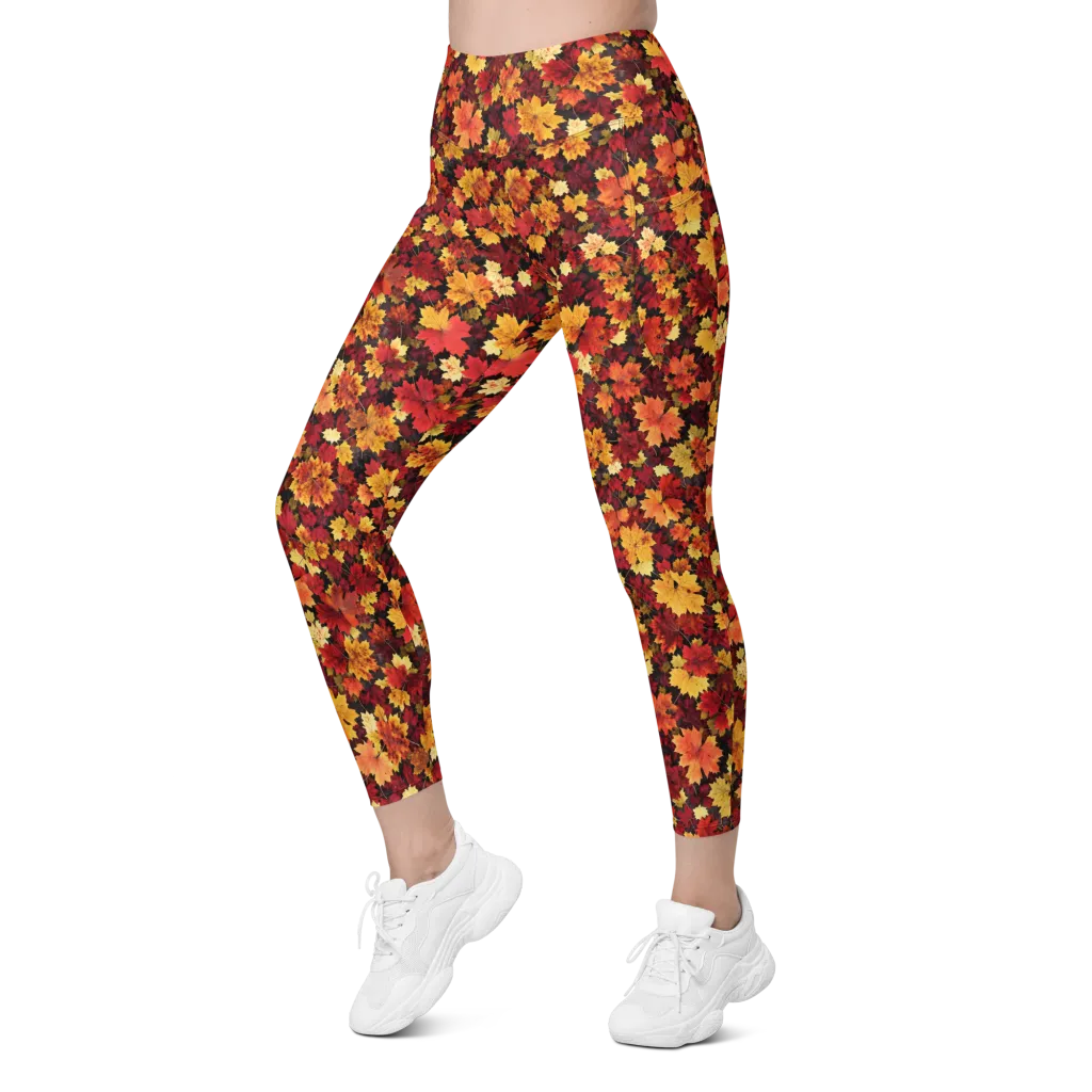 Falling Gold on Leggings with Pockets — Left Front